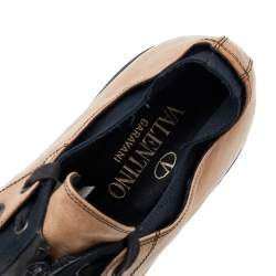 Valentino Beige/Black Leather And Canvas Zip Detail Low Top Sneakers Size 46