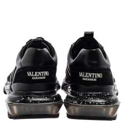 Valentino Black Leather And Suede Bounce Sneakers Size 42