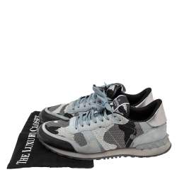 Pre Owned Valentino Multicolor Leather And Suede Rockrunner Camouflage Lace Up Sneakers Size 43