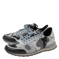 Pre Owned Valentino Multicolor Leather And Suede Rockrunner Camouflage Lace Up Sneakers Size 43