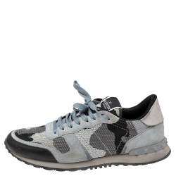 Pre Owned Valentino Multicolor Leather And Suede Rockrunner Camouflage Lace Up Sneakers Size 43