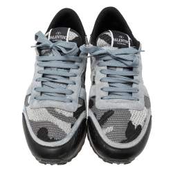 Pre Owned Valentino Multicolor Leather And Suede Rockrunner Camouflage Lace Up Sneakers Size 43