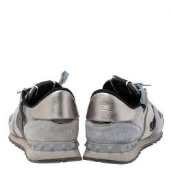 Pre Owned Valentino Multicolor Leather And Suede Rockrunner Camouflage Lace Up Sneakers Size 43