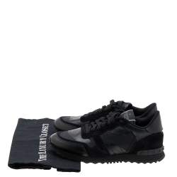 Valentino Black Leather And Suede Rockrunner Low Top Sneakers Size 39