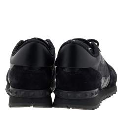 Valentino Black Leather And Suede Rockrunner Low Top Sneakers Size 39