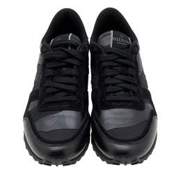 Valentino Black Leather And Suede Rockrunner Low Top Sneakers Size 39