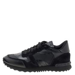 Valentino Black Leather And Suede Rockrunner Low Top Sneakers Size 39