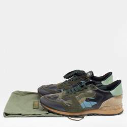 Valentino Multicolor Camouflage Suede And Canvas Rockrunner Low Top Sneakers Size 42