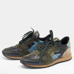 Valentino Multicolor Camouflage Suede And Canvas Rockrunner Low Top Sneakers Size 42