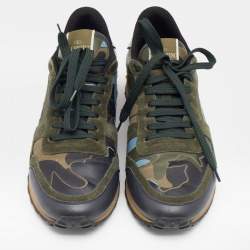 Valentino Multicolor Camouflage Suede And Canvas Rockrunner Low Top Sneakers Size 42