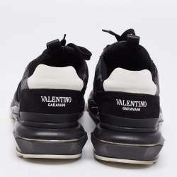 Pre Owned Valentino Black Leather And Suede Bounce Sneakers Size 43