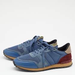 Pre Owned Valentino Tricolor Suede And Leather Rockrunner Low Top Sneakers Size 45 