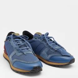 Pre Owned Valentino Tricolor Suede And Leather Rockrunner Low Top Sneakers Size 45 