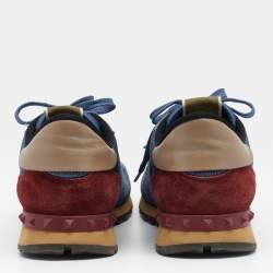 Pre Owned Valentino Tricolor Suede And Leather Rockrunner Low Top Sneakers Size 45 