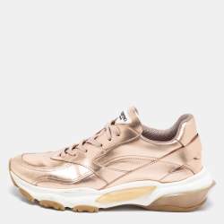 Valentino Metallic Gold Leather Bounce Low Top Sneakers Size 41