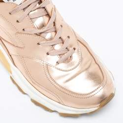 Valentino Metallic Gold Leather Bounce Low Top Sneakers Size 41