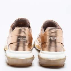 Valentino Metallic Gold Leather Bounce Low Top Sneakers Size 41