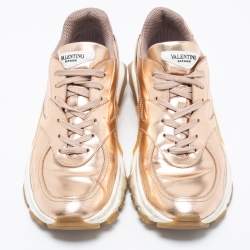 Valentino Metallic Gold Leather Bounce Low Top Sneakers Size 41