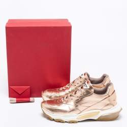 Valentino Metallic Gold Leather Bounce Low Top Sneakers Size 41