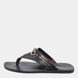 Valentino Black Leather V Logo Thong Sandals Size 40 