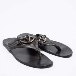 Valentino Black Leather V Logo Thong Sandals Size 40 