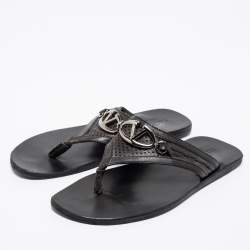 Valentino Black Leather V Logo Thong Sandals Size 40 