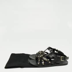 Pre Owned Valentino Black Leather Rockstud Strappy Flat Sandals Size 41