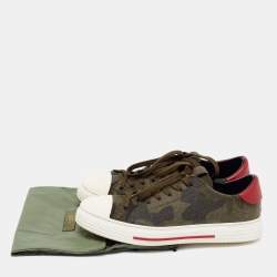 Pre Owned Valentino Green Camouflage Print Wool And Rubber Cap Toe Low Top Sneakers Size 42