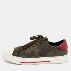 Pre Owned Valentino Green Camouflage Print Wool And Rubber Cap Toe Low Top Sneakers Size 42