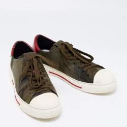 Pre Owned Valentino Green Camouflage Print Wool And Rubber Cap Toe Low Top Sneakers Size 42