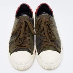 Pre Owned Valentino Green Camouflage Print Wool And Rubber Cap Toe Low Top Sneakers Size 42