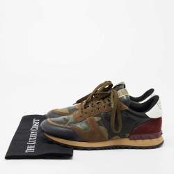 Valentino Multicolor Camouflage Print Canvas, Leather and Suede Rockrunner Low-Top Sneakers Size 40