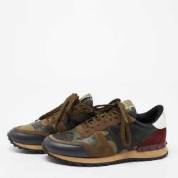 Valentino Multicolor Camouflage Print Canvas, Leather and Suede Rockrunner Low-Top Sneakers Size 40