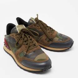 Valentino Multicolor Camouflage Print Canvas, Leather and Suede Rockrunner Low-Top Sneakers Size 40