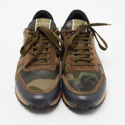 Valentino Multicolor Camouflage Print Canvas, Leather and Suede Rockrunner Low-Top Sneakers Size 40