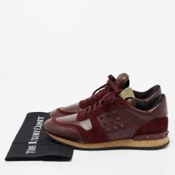Pre Owned Valentino Burgundy Suede and Leather Rockrunner Low-Top Sneakers Size 41