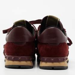 Pre Owned Valentino Burgundy Suede and Leather Rockrunner Low-Top Sneakers Size 41