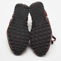 Pre Owned Valentino Burgundy Suede and Leather Rockrunner Low-Top Sneakers Size 41