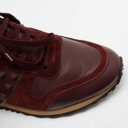 Pre Owned Valentino Burgundy Suede and Leather Rockrunner Low-Top Sneakers Size 41