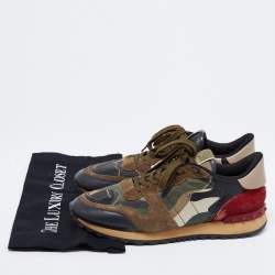 Pre Owned Valentino Multicolor Comflouge Print Canvas And Suede Sneakers Size 40.5