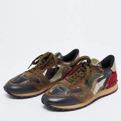 Pre Owned Valentino Multicolor Comflouge Print Canvas And Suede Sneakers Size 40.5