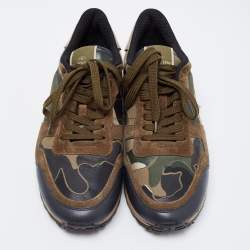 Pre Owned Valentino Multicolor Comflouge Print Canvas And Suede Sneakers Size 40.5