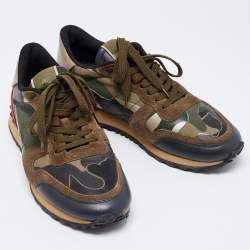 Pre Owned Valentino Multicolor Comflouge Print Canvas And Suede Sneakers Size 40.5