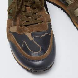 Pre Owned Valentino Multicolor Comflouge Print Canvas And Suede Sneakers Size 40.5