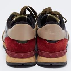 Pre Owned Valentino Multicolor Comflouge Print Canvas And Suede Sneakers Size 40.5