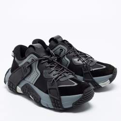 Pre Owned Valentino Black/Grey Fabric and Suede VLTN Wod Low Top Sneakers Size 39