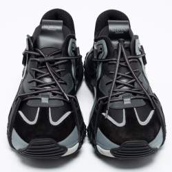 Pre Owned Valentino Black/Grey Fabric and Suede VLTN Wod Low Top Sneakers Size 39