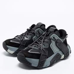 Pre Owned Valentino Black/Grey Fabric and Suede VLTN Wod Low Top Sneakers Size 39