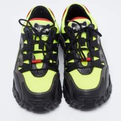 Valentino Black/Neon Green Leather and Mesh Climber Low-Top Sneakers Size 39