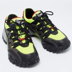 Valentino Black/Neon Green Leather and Mesh Climber Low-Top Sneakers Size 39